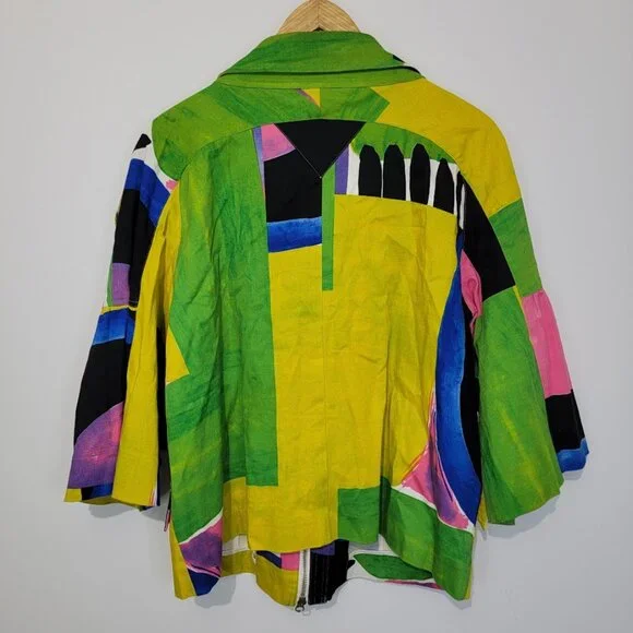 Vintage Berek Abstract Wearable Artsy Jacket Sz XL Full Zip Pockets Flare Sleeve - Picture 6 of 13